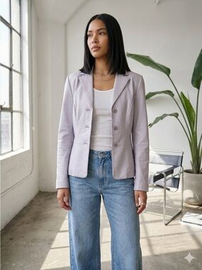 Vintage Danier 90s Lilac Purple Leather Tailored Blazer Jacket - XS